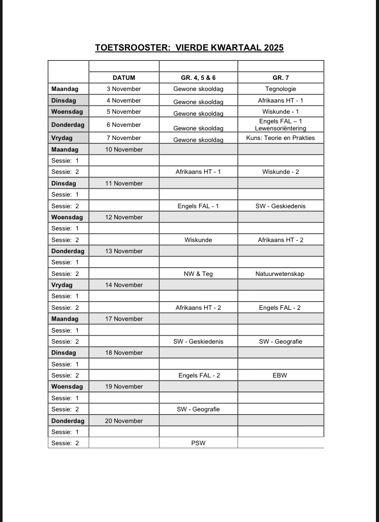 Toetsrooster Graad 4–7
